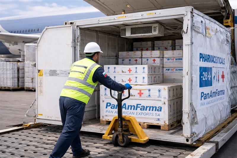 Cold-chain pharmaceutical cargo loading into air container